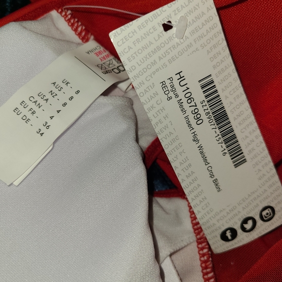 New Boohoo Sz 4 Mesh Insert Bikini Top Red - Picture 3 of 7